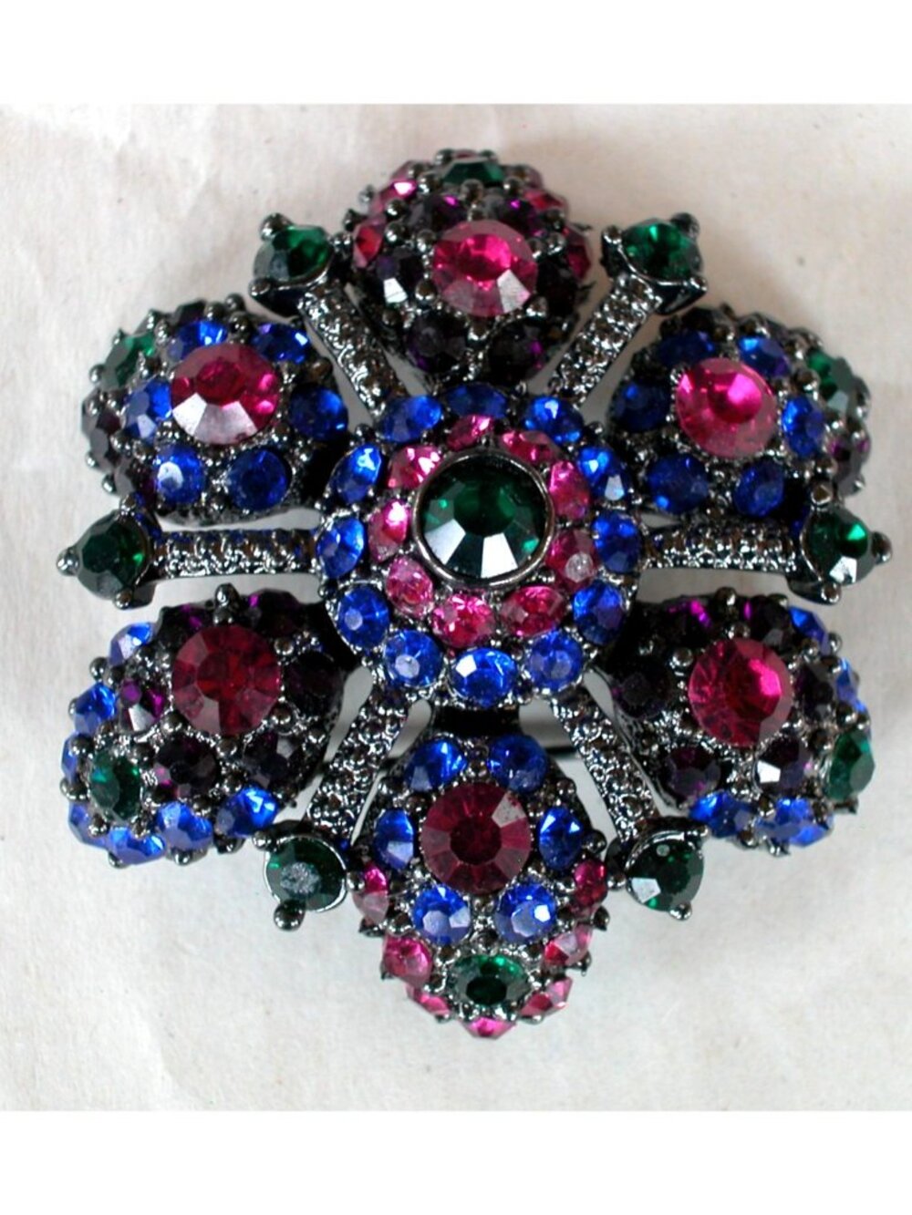 Madison Tyler Brooch Floral Design W/ Red, Blue, Green, Pink Rhinestones
